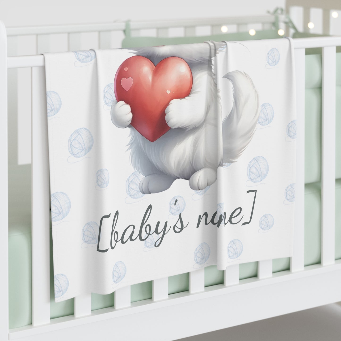 Luna the Whiten Kitten - Personalized Baby Swaddle Blanket