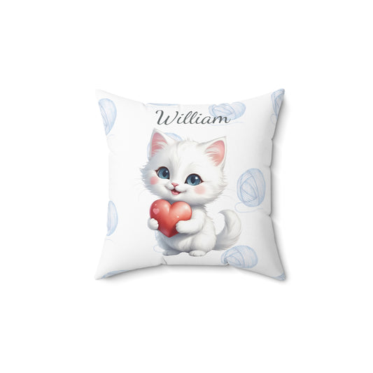 Luna the White Kitten - Personalized Nursery Pillow